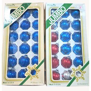 Pyramid Jumbo Christmas Tree Ornaments Set Of 36 - Red & Blue Made In USA